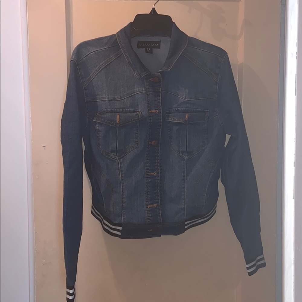 Blue Jean jacket black and white cuffs